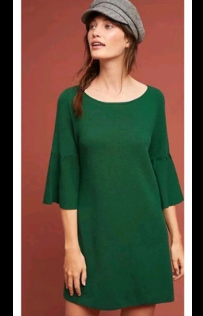 Anthropologie MOTH hunter green sweater dress with bell sleeves - XSP